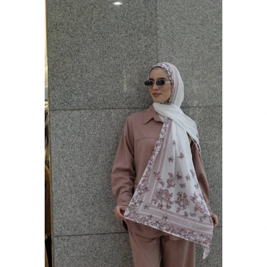 Pink Butterfly Elegant Georgette Chiffon Hijab Scarf for Women Soft Lightweight & Stylish Everyday Wear 300x70cm, Perfect for Daily Use & Special Occasions