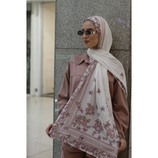 Pink Butterfly Elegant Georgette Chiffon Hijab Scarf for Women Soft Lightweight & Stylish Everyday Wear 300x70cm, Perfect for Daily Use & Special Occasions - Pink butterfly - Image 2