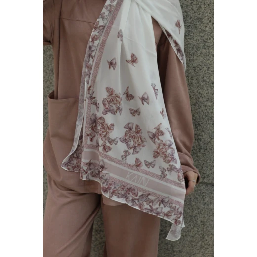 Pink Butterfly Elegant Georgette Chiffon Hijab Scarf for Women Soft Lightweight & Stylish Everyday Wear 300x70cm, Perfect for Daily Use & Special Occasions - Pink butterfly - Image 3