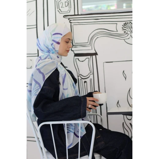 Azure Kain Georgette Chiffon Hijab Scarf, Extra Long 300x70cm, Elegant & Breathable - Azure - Image 2