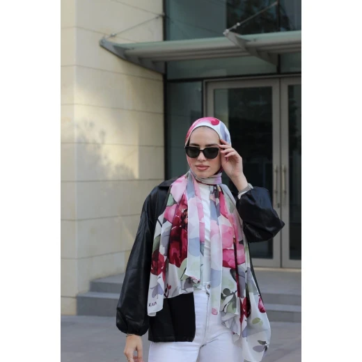 Winter Rose Georgette Chiffon Hijab Scarf Lightweight Comfortable 300x70cm - Winter rose - Image 3