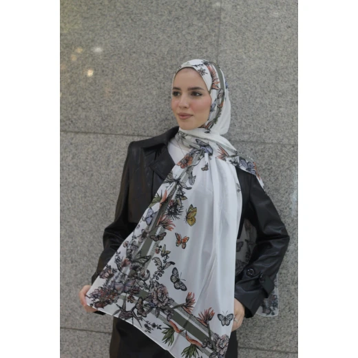 حجاب كاين أوليف تري باترفلايز شيفون جورجيت ناعم مريح 300x70 سم - كاين - Image 2