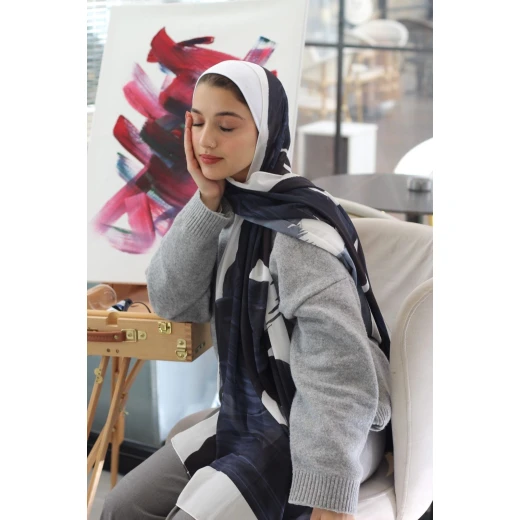 حجاب كاين شيفون جورجيت أزرق كحلي 300 سم × 70 سم للنساء - كاين - Image 3