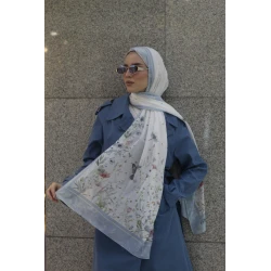 حجاب كاين جورجيت شيفون أزرق لوف بيرد وشاح أنيق 300 × 70 سم