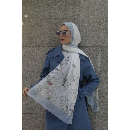 حجاب كاين جورجيت شيفون أزرق لوف بيرد وشاح أنيق 300 × 70 سم حجاب كاين جورجيت شيفون أزرق لوف بيرد وشاح أنيق 300 × 70 سم