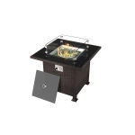 Fire Sense Square Tile Top Gas Fire Pit Table - Brown Steel Frame, Glass Beads & Windscreen - Fire sense