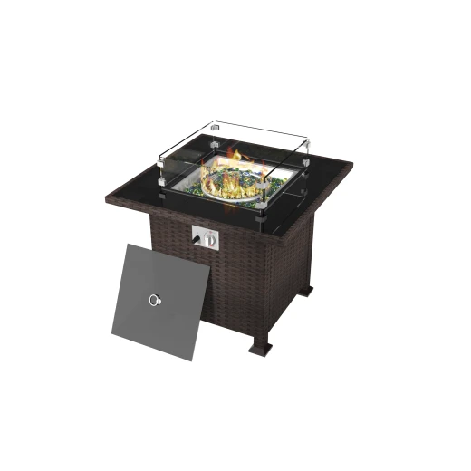 Fire Sense Square Tile Top Gas Fire Pit Table - Brown Steel Frame, Glass Beads & Windscreen Fire Sense Square Tile Top Gas Fire Pit Table - Brown Steel Frame, Glass Beads & Windscreen