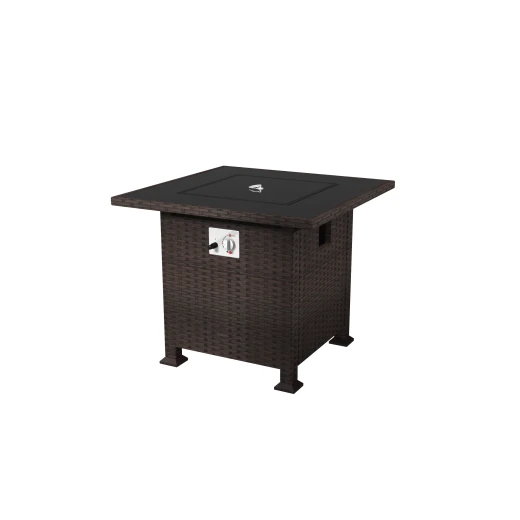 Fire Sense Square Tile Top Gas Fire Pit Table - Brown Steel Frame, Glass Beads & Windscreen - Fire sense - Image 2