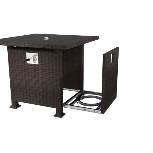 Fire Sense Square Tile Top Gas Fire Pit Table - Brown Steel Frame, Glass Beads & Windscreen - Fire sense - Image 3