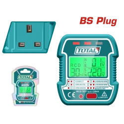 TOTAL LCD Socket Tester with RCD function BS plug 90-250V reliable electrical tester for safety checks