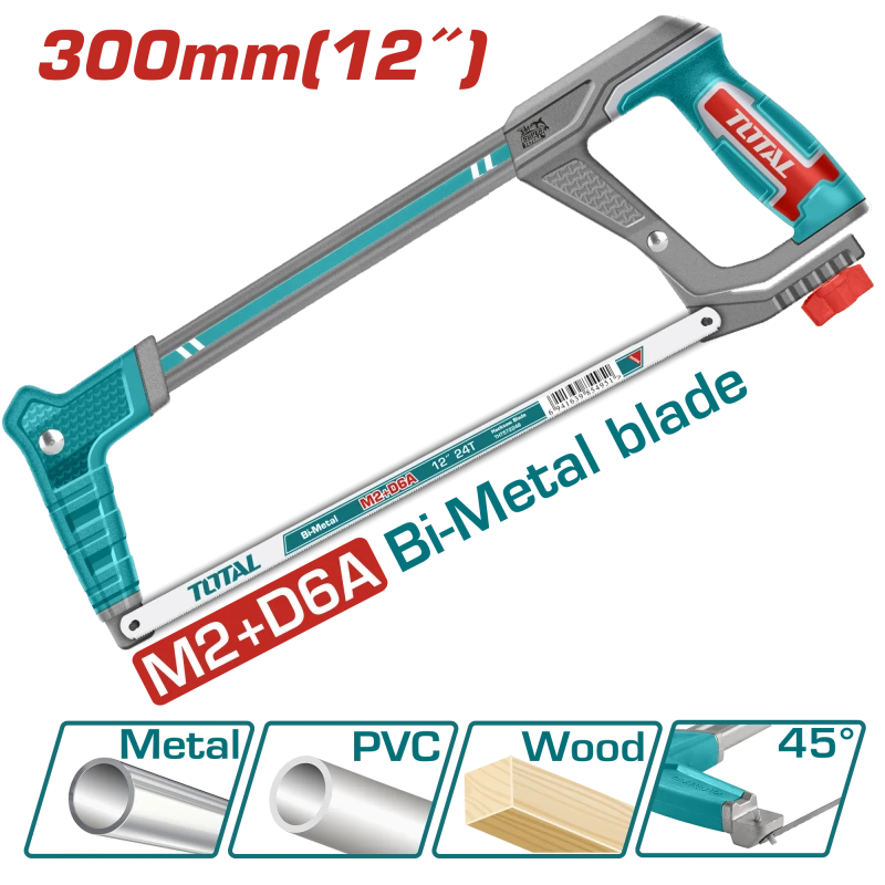TOTAL Hacksaw Frame 300mm | 12" – Adjustable Angle, Soft Grip (THT541016) - Total