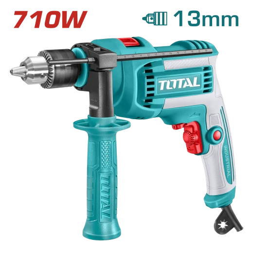 TOTAL 710W Impact Drill - 13mm Capacity with Variable Speed & Hammer Function for Wood, Metal & Masonry TOTAL 710W Impact Drill - 13mm Capacity with Variable Speed & Hammer Function for Wood, Metal & Masonry