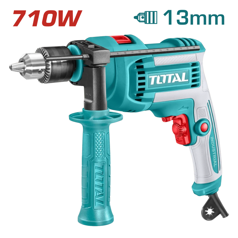 TOTAL 710W Impact Drill - 13mm Capacity with Variable Speed & Hammer Function for Wood, Metal & Masonry - Total