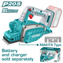 TOTAL Cordless Planer 20V, 82mm Width, 2mm Depth, Aluminum Base, Battery & Charger Sold Separately (TRLI20401)