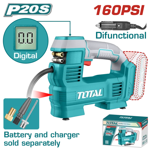 TOTAL Cordless Auto Air Compressor 20V 160 PSI - Without Battery & Charger (TACLI2012) TOTAL Cordless Auto Air Compressor 20V 160 PSI - Without Battery & Charger (TACLI2012)