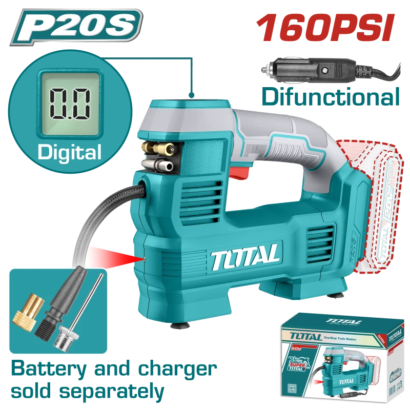 TOTAL Cordless Auto Air Compressor 20V 160 PSI - Without Battery & Charger (TACLI2012) - Total