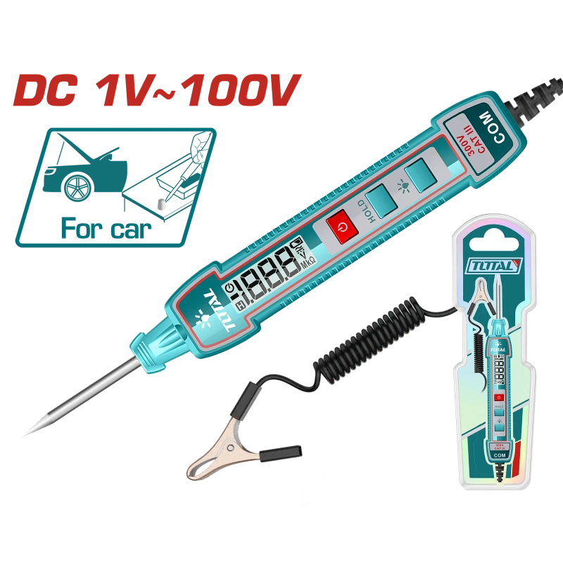 TOTAL Automotive Digital Circuit Tester with Backlight & Flashlight - Total