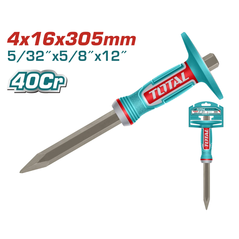 TOTAL Concrete Chisel 4mm x 16mm x 305mm 40Cr Steel Heat Treated - Total