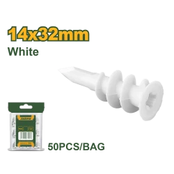 JADEVER Nylon Drywall Anchors for Secure Fastening PA66 White 14x32mm 50-Piece Pack Ideal for Shelves, Fixtures, and Frames Durable Construction Easy Installation