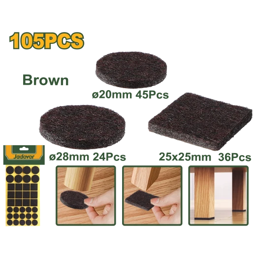 JADEVER Self-Adhesive Pads Set - 105pcs Brown, Protects Floors JADEVER Self-Adhesive Pads Set - 105pcs Brown, Protects Floors