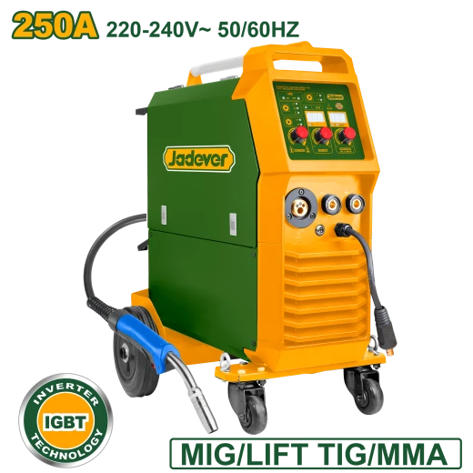 JADEVER Inverter MIG/MMA/Lift TIG Welding Machine – 250A, Multi-Process, Built-In Wire Feeder (JDGTMWA25) JADEVER Inverter MIG/MMA/Lift TIG Welding Machine – 250A, Multi-Process, Built-In Wire Feeder (JDGTMWA25)