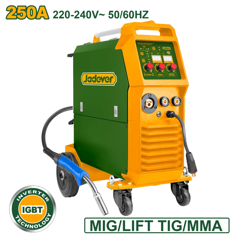 JADEVER Inverter MIG/MMA/Lift TIG Welding Machine – 250A, Multi-Process, Built-In Wire Feeder (JDGTMWA25) - Jadever