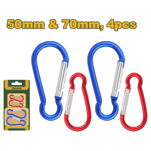 Jadever Aluminum Carabiner Set - 4 Pcs, 50mm & 70mm for Outdoor Use Jadever Aluminum Carabiner Set - 4 Pcs, 50mm & 70mm for Outdoor Use