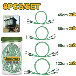 JADEVER 8pcs Luggage Rope Set (JDLRP2T08), Elastic Bungee Cords in 4 Sizes with Protective Hooks, Heavy-Duty PP & Rubber Straps, Storage Bottle Included