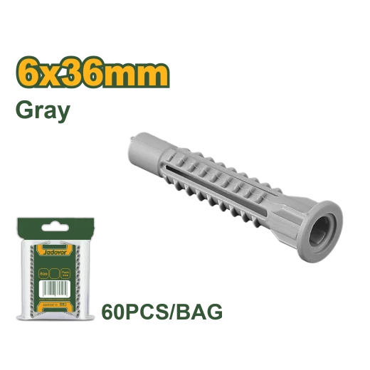 JADEVER Universal Wall Anchors – 6×36mm, Gray, 60 Pcs PE Anchors (JDXTD911)