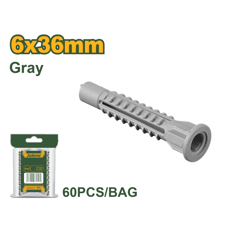 JADEVER Universal Wall Anchors – 6×36mm, Gray, 60 Pcs PE Anchors (JDXTD911) - Jadever