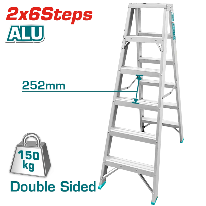 TOTAL Double-Sided Ladder 2x6 Steps, Heavy-Duty Dual Access Step Ladder with Non-Slip Feet & Reinforced Frame, Lightweight & Stable Design for Home, Office, and Job Site Use - Total