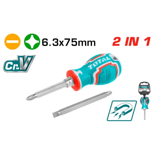 مجموعة مفك 2 في 1 برأس فيليبس PH2 ورأس مسطح SL6.3*75 مم – تصميم مبتكر مع مقبض مريح وطول رمح 75 مم للوصول الدقيق من توتال مجموعة مفك 2 في 1 برأس فيليبس PH2 ورأس مسطح SL6.3*75 مم – تصميم مبتكر مع مقبض مريح وطول رمح 75 مم للوصول الدقيق من توتال