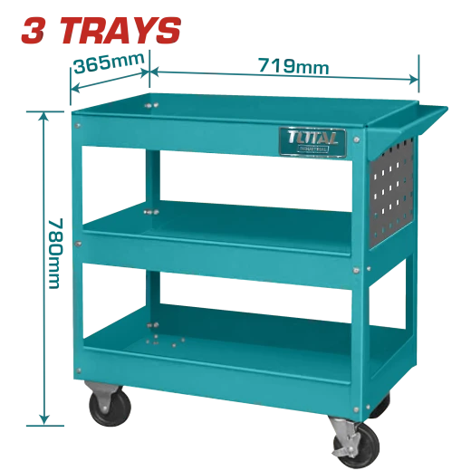 TOTAL 3-Tier Steel Tool Cart with Wheels – 719×365mm, Heavy Duty (THPTC301) TOTAL 3-Tier Steel Tool Cart with Wheels – 719×365mm, Heavy Duty (THPTC301)