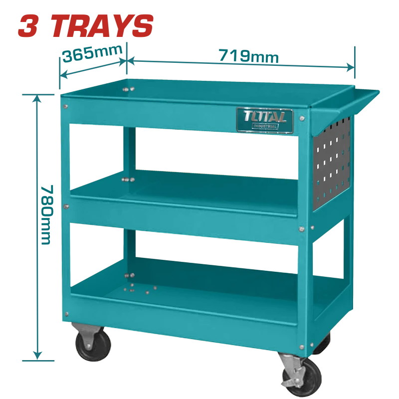 TOTAL 3-Tier Steel Tool Cart with Wheels – 719×365mm, Heavy Duty (THPTC301) - Total