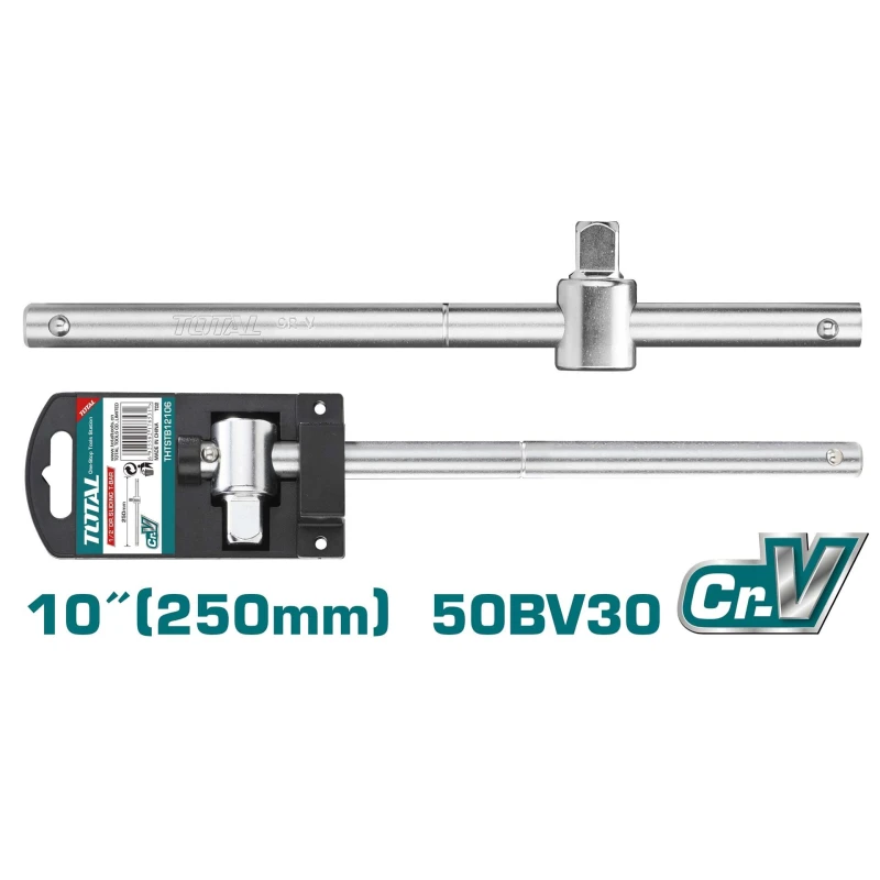 TOTAL DR. Sliding T-Bar 1/2", 250mm – 10– Heavy-Duty Sliding T-Bar Handle for Automotive and Mechanical Use - Total