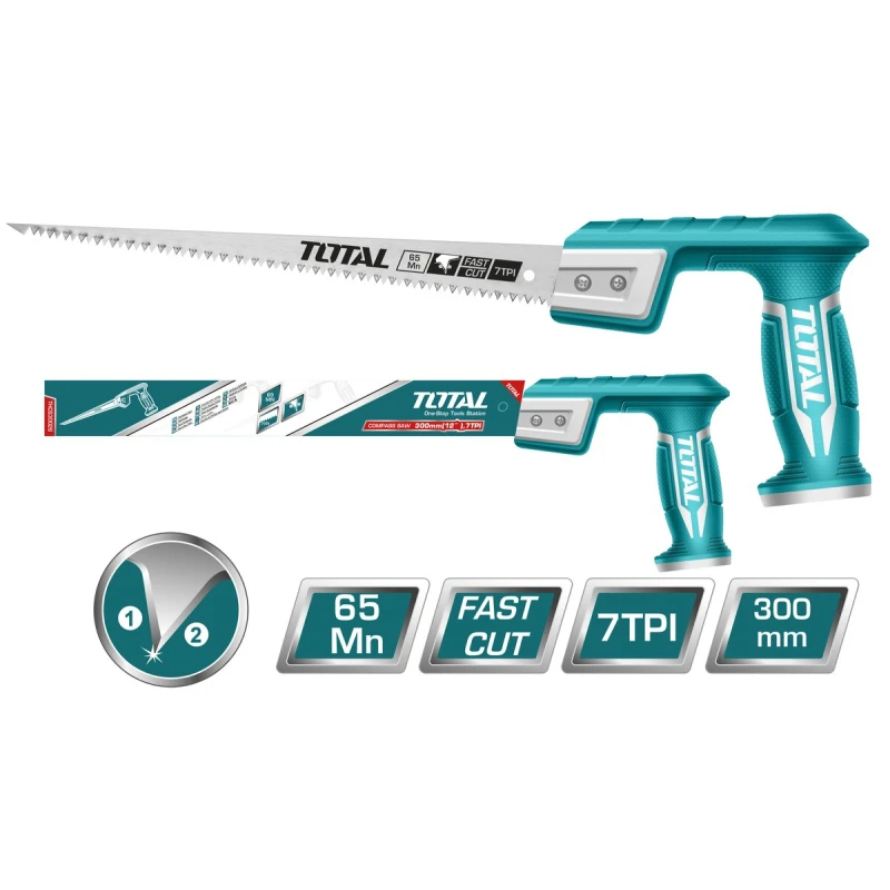 TOTAL 12" (300mm) Compass Saw, Sharp Narrow Blade for Precision Curved Cuts, Ergonomic Handle, Durable Construction for Wood & Drywall - Total