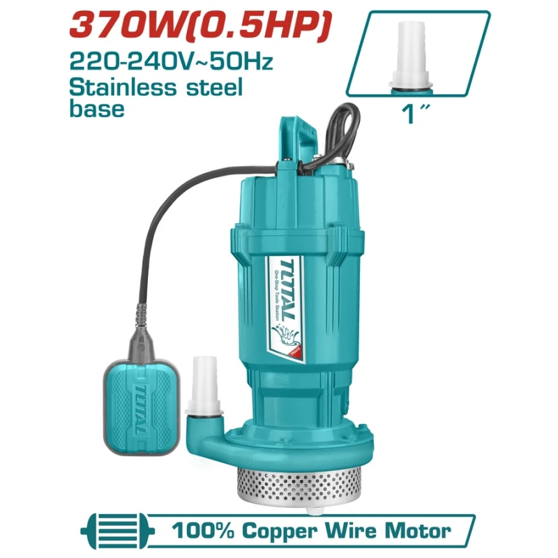 TOTAL Submersible Pump Clean Water 370W / 0.5HP (TWP63706), Durable Water Pump with Float Switch for Wells, Tanks, Pools & Flooded Areas - Total