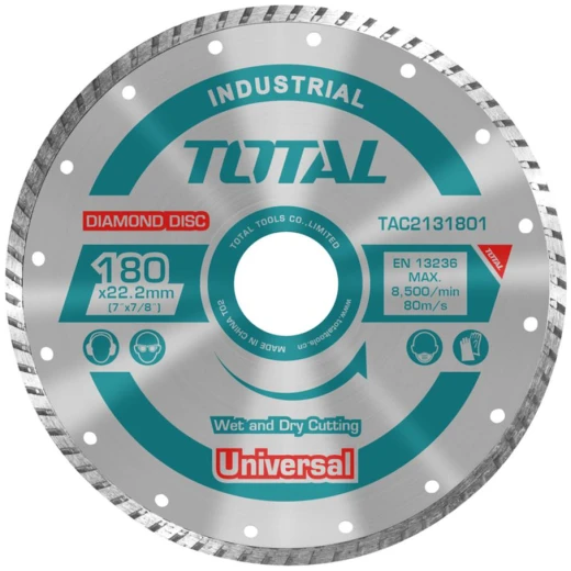 TOTAL Turbo Diamond Cutting Disc, 180mm | 7", Designed for Efficient Cutting of Concrete, Tiles, and Stone (TAC2131801) TOTAL Turbo Diamond Cutting Disc, 180mm | 7", Designed for Efficient Cutting of Concrete, Tiles, and Stone (TAC2131801)