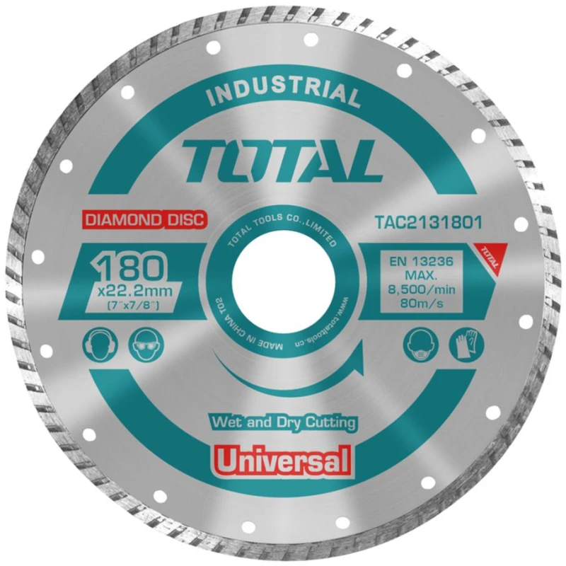 TOTAL Turbo Diamond Cutting Disc, 180mm | 7", Designed for Efficient Cutting of Concrete, Tiles, and Stone (TAC2131801) - Total