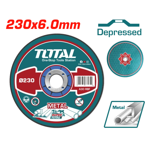 TOTAL 9-inch Metal Grinding Disc 230mm x 6mm for Steel & Iron - Depressed Center