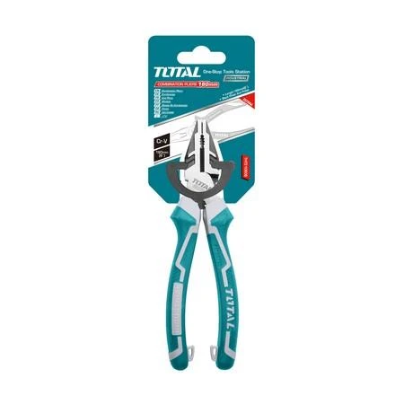 TOTAL 7-Inch (180mm) Combination Pliers, Multi-Function Grip, Wire Cutter & Bender with Ergonomic Handles