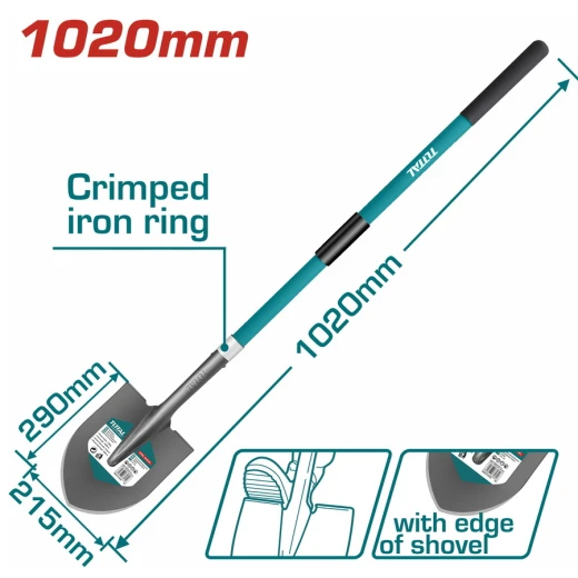 TOTAL Steel Shovel with Fiberglass Handl, Heavy-Duty Digging Tool for Gardening, Landscaping & Construction (THTH12101) TOTAL Steel Shovel with Fiberglass Handl, Heavy-Duty Digging Tool for Gardening, Landscaping & Construction (THTH12101)