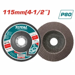 TOTAL Flap Disc P80, 115x22.2mm (4-1/2"), Durable Flap Design for Grinding & Finishing, Compatible with Standard Angle Grinders