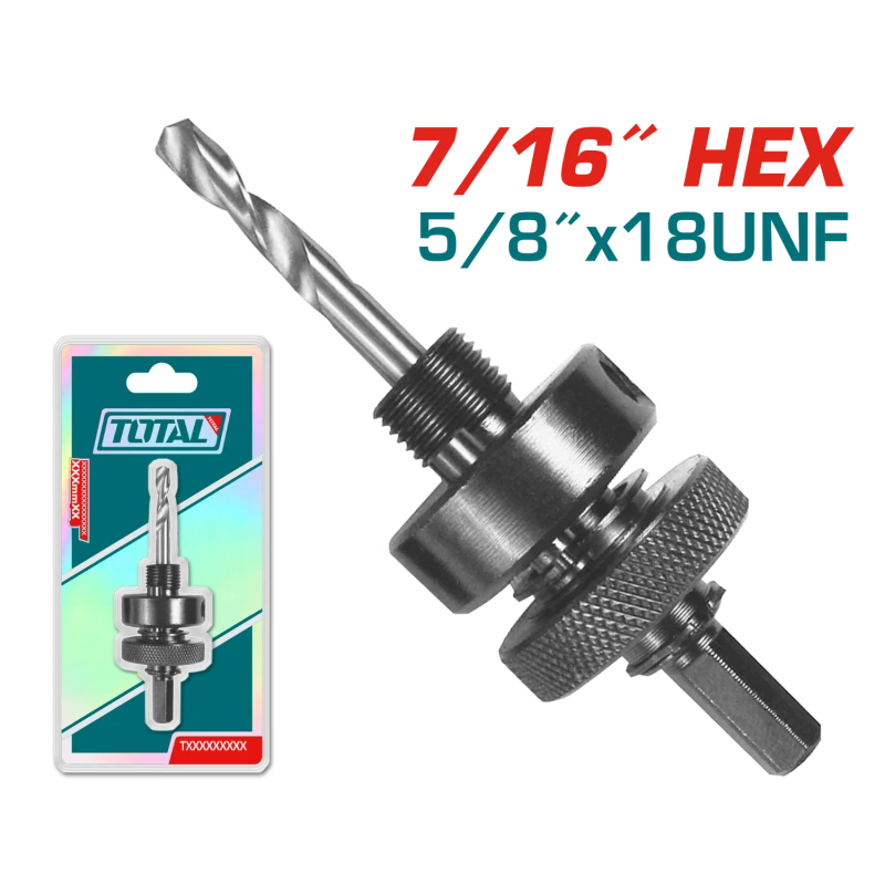 Total 7/16" Hex Shank Arbor for Hole Saws, Fits 32-210mm Hole Saws, Durable Drill Adapter for Precise Cutting - Total