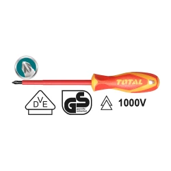 مفك مصلب معزول 1000 فولت PH2×100 مم من توتال (THTISPH2100) – فولاذ كروميوم–فاناديوم VDE