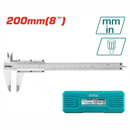 TOTAL 200mm INOX Stainless Steel Caliper Precise External, Internal, Depth & Step Measurements TOTAL 200mm INOX Stainless Steel Caliper Precise External, Internal, Depth & Step Measurements