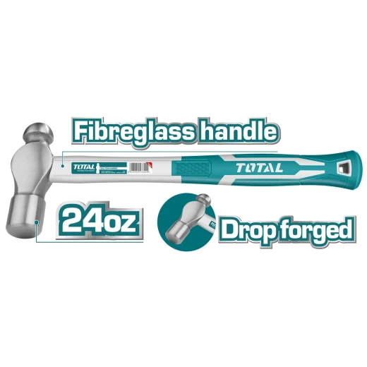 TOTAL Ball PEIN Hammer with Fiberglass Handle 660gr - 24oz (THT74246) TOTAL Ball PEIN Hammer with Fiberglass Handle 660gr - 24oz (THT74246)