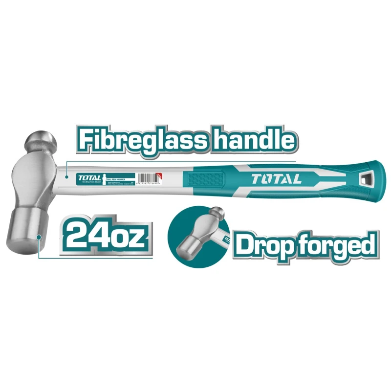 TOTAL Ball PEIN Hammer with Fiberglass Handle 660gr - 24oz (THT74246) - Total