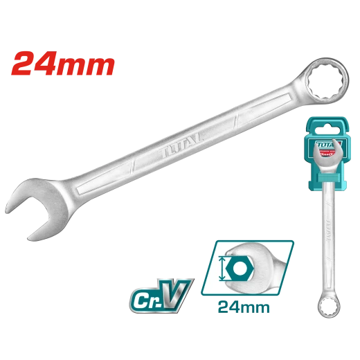 TOTAL Combination Spanner 24mm – Cr-V Steel, Chrome Plated Matte Finish (TCSPA241) TOTAL Combination Spanner 24mm – Cr-V Steel, Chrome Plated Matte Finish (TCSPA241)