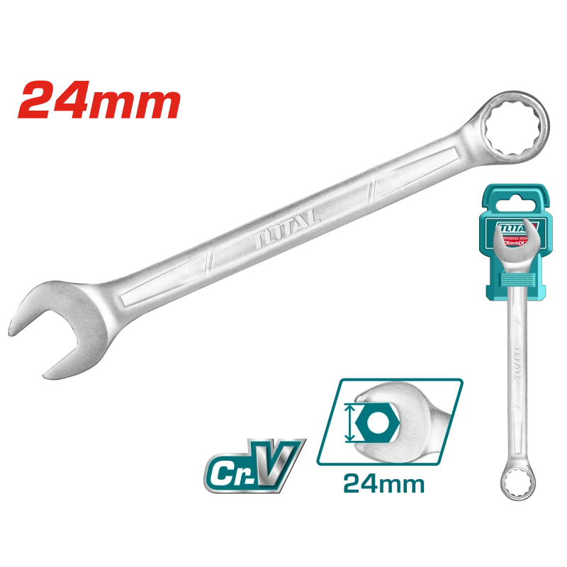 TOTAL Combination Spanner 24mm – Cr-V Steel, Chrome Plated Matte Finish (TCSPA241) - Total